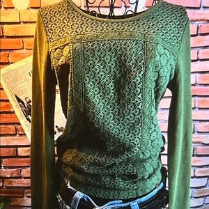 👚 Lucky Brand Thermal Lace Top – Olive Green – Sz Large (NWOT) / E